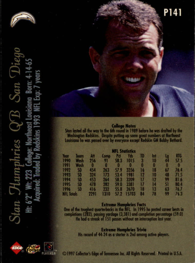 1997 Collector's Edge Extreme Foil #P141 Stan Humphries back image