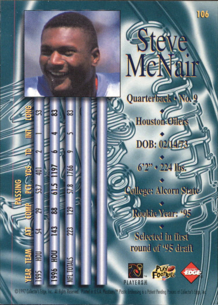 1997 Collector's Edge Masters Retail #106 Steve McNair back image