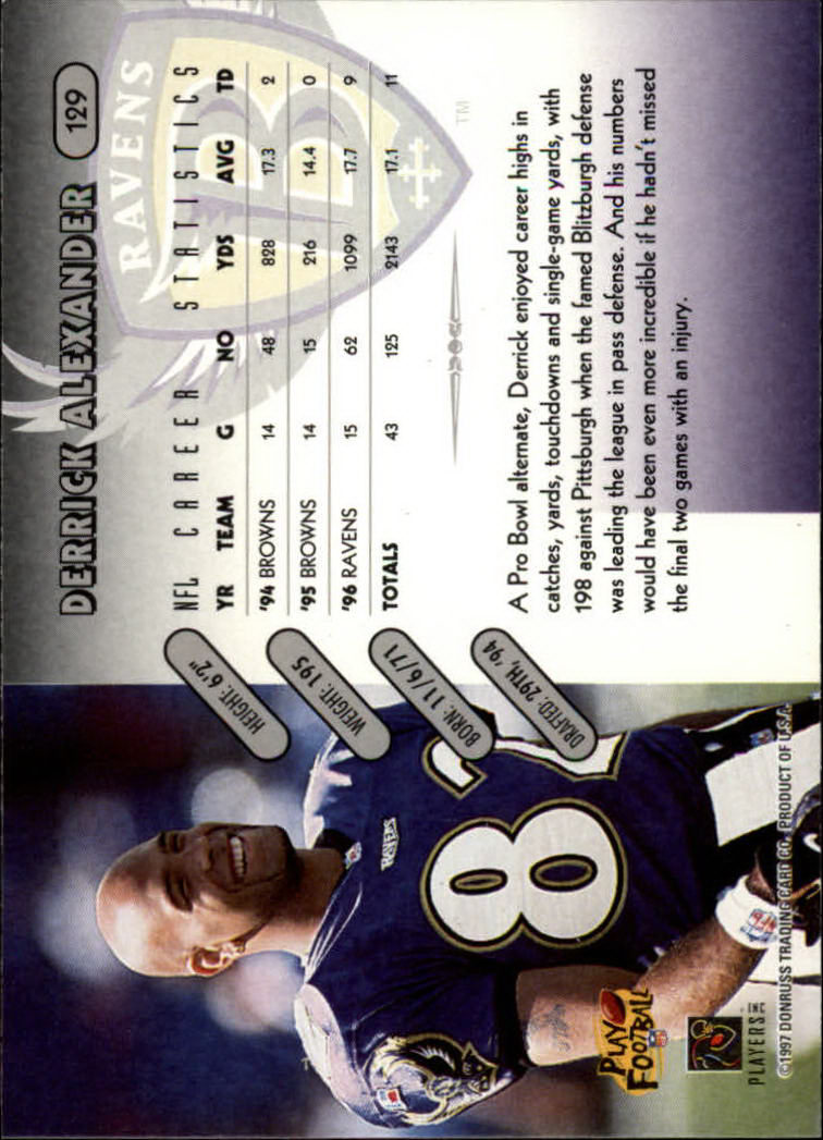 1997 Donruss #129 Derrick Alexander WR back image