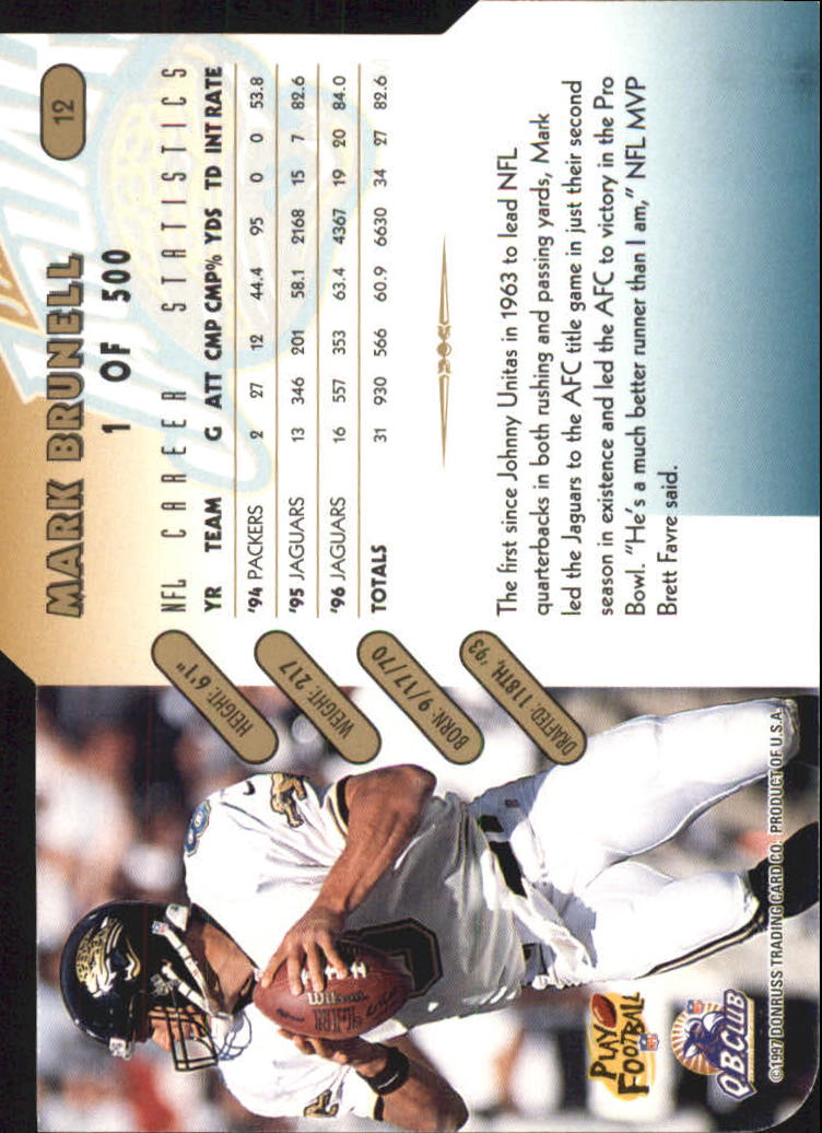 1997 Donruss Press Proofs Gold Die Cuts #12 Mark Brunell back image
