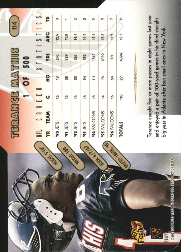 1997 Donruss Press Proofs Gold Die Cuts #114 Terance Mathis back image