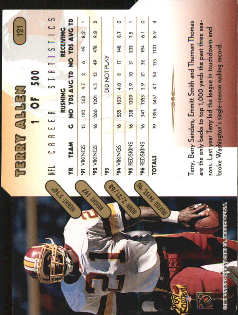 1997 Donruss Press Proofs Gold Die Cuts #121 Terry Allen back image