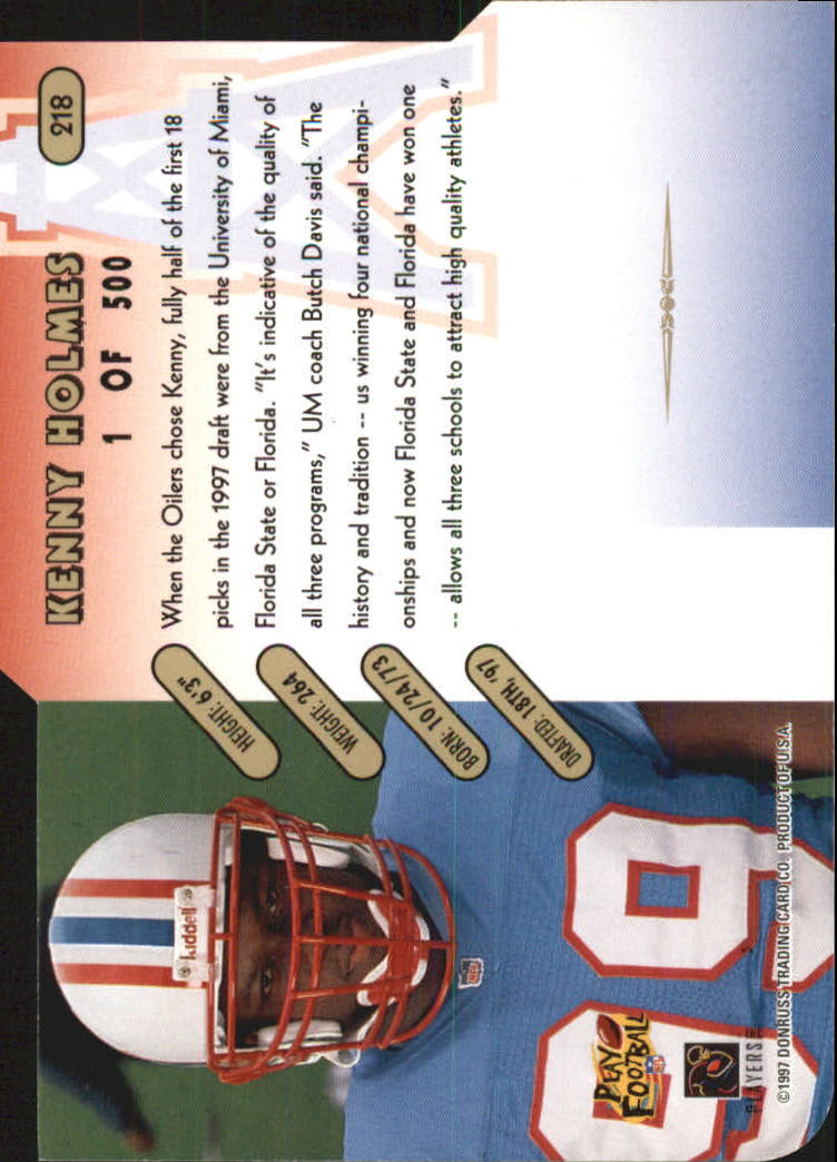 1997 Donruss Press Proofs Gold Die Cuts #218 Kenny Holmes back image