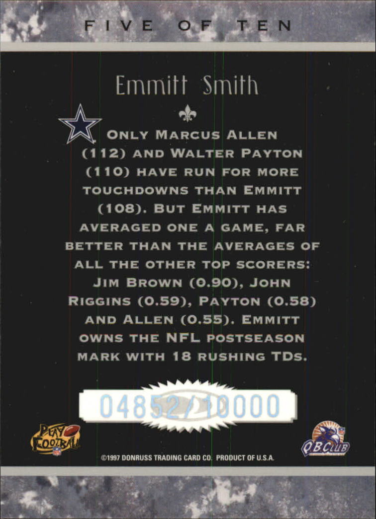 1997 Donruss Legends of the Fall #5 Emmitt Smith back image