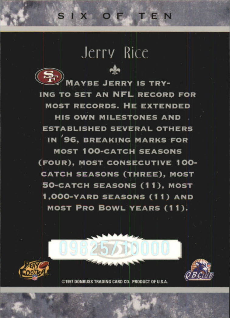 1997 Donruss Legends of the Fall #6 Jerry Rice back image