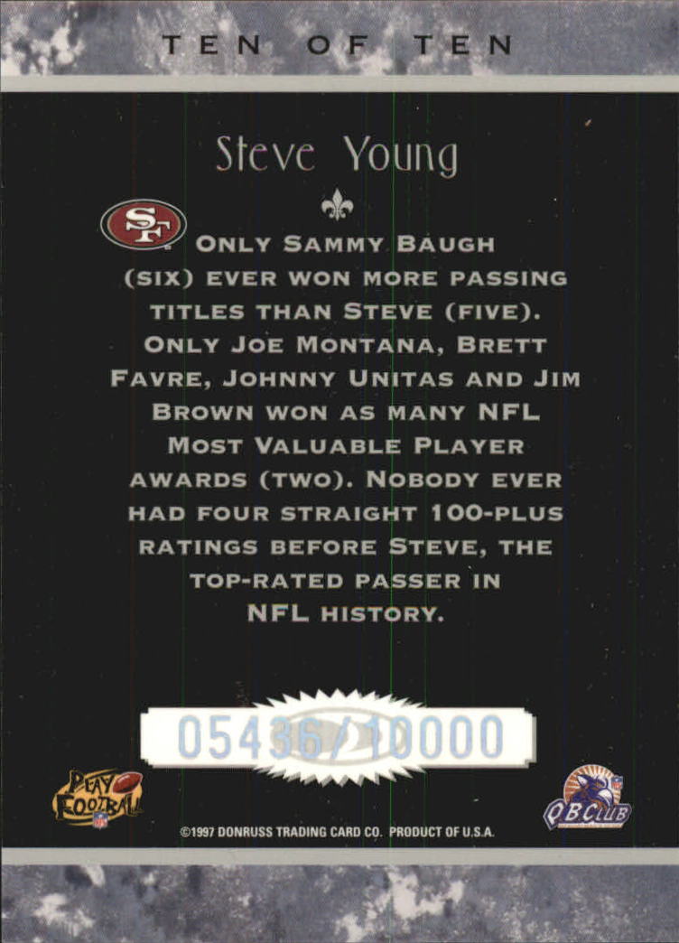 1997 Donruss Legends of the Fall #10 Steve Young back image
