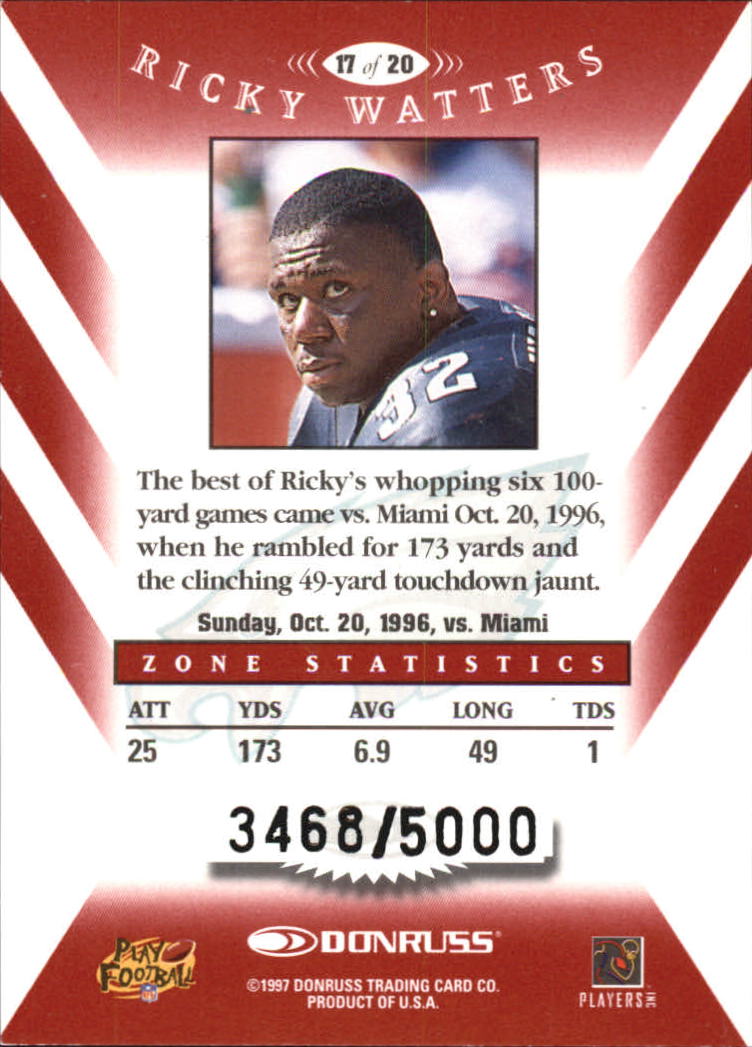 1997 Donruss Zoning Commission #17 Ricky Watters back image