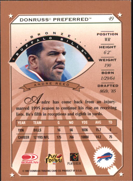 1997 Donruss Preferred #49 Andre Reed B back image