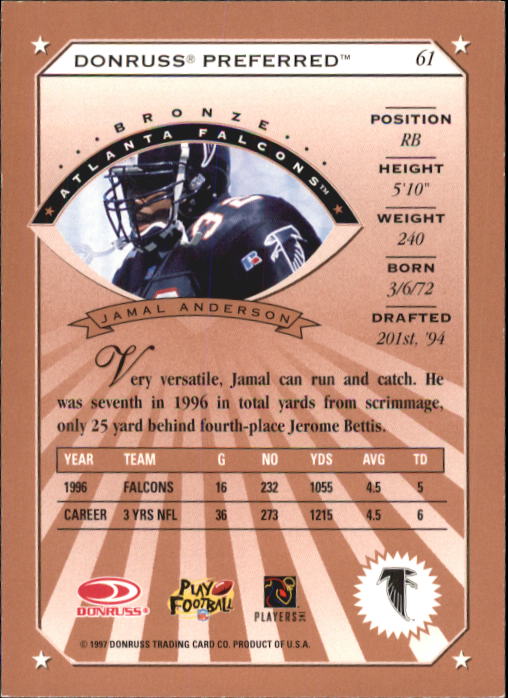 1997 Donruss Preferred #61 Jamal Anderson B back image