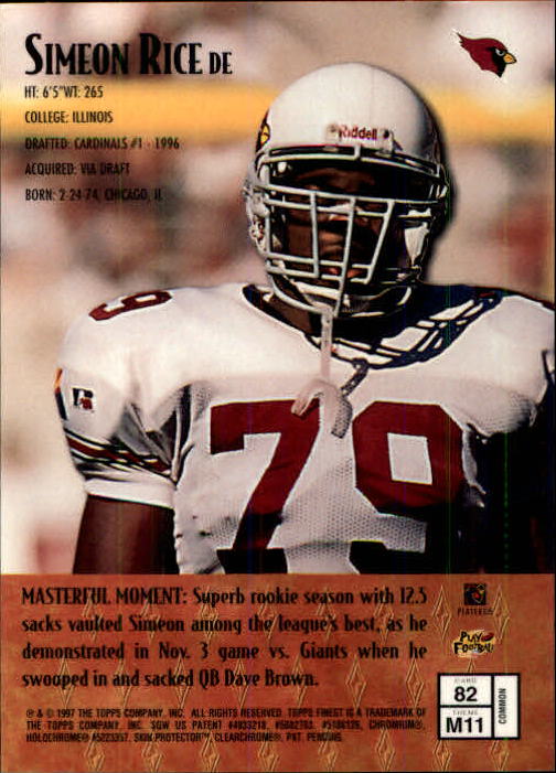 1997 Finest #82 Simeon Rice B back image