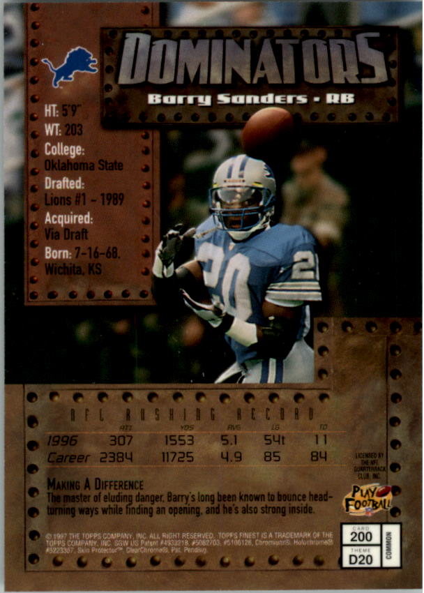1997 Finest #200 Barry Sanders B back image