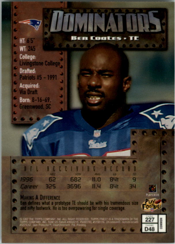 1997 Finest #227 Ben Coates B back image