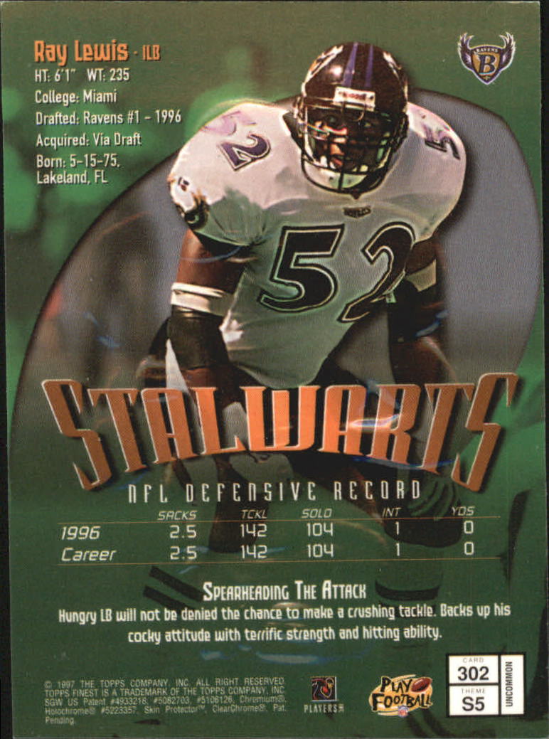 1997 Finest Embossed #302 Ray Lewis S back image