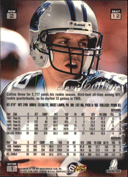 1997 Flair Showcase Row 2 #12 Kerry Collins back image