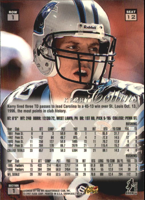 1997 Flair Showcase Row 1 #12 Kerry Collins back image