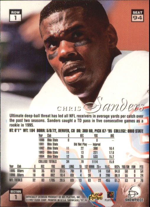 1997 Flair Showcase Row 1 #94 Chris Sanders back image
