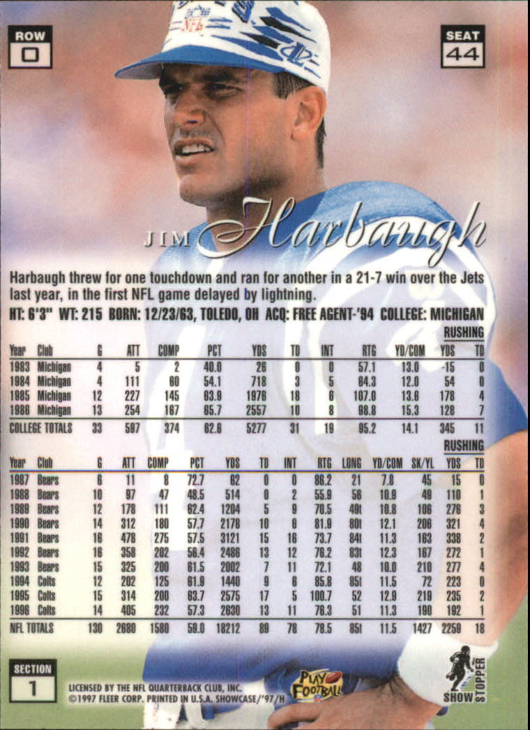 1997 Flair Showcase Row 0 #44 Jim Harbaugh back image