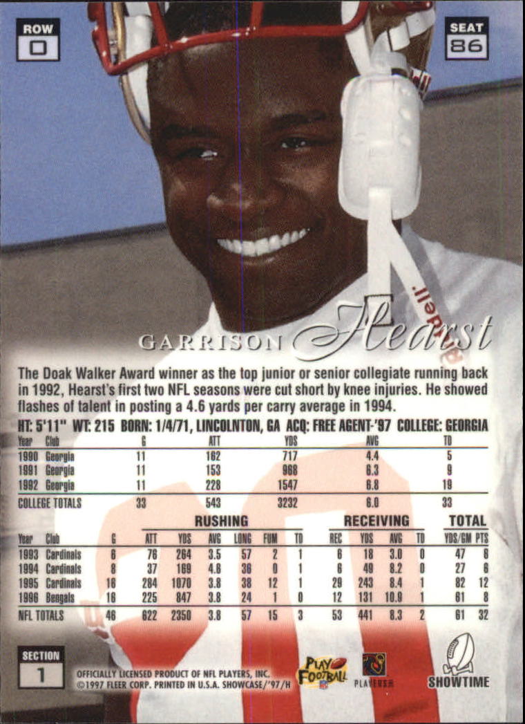 1997 Flair Showcase Row 0 #86 Garrison Hearst back image