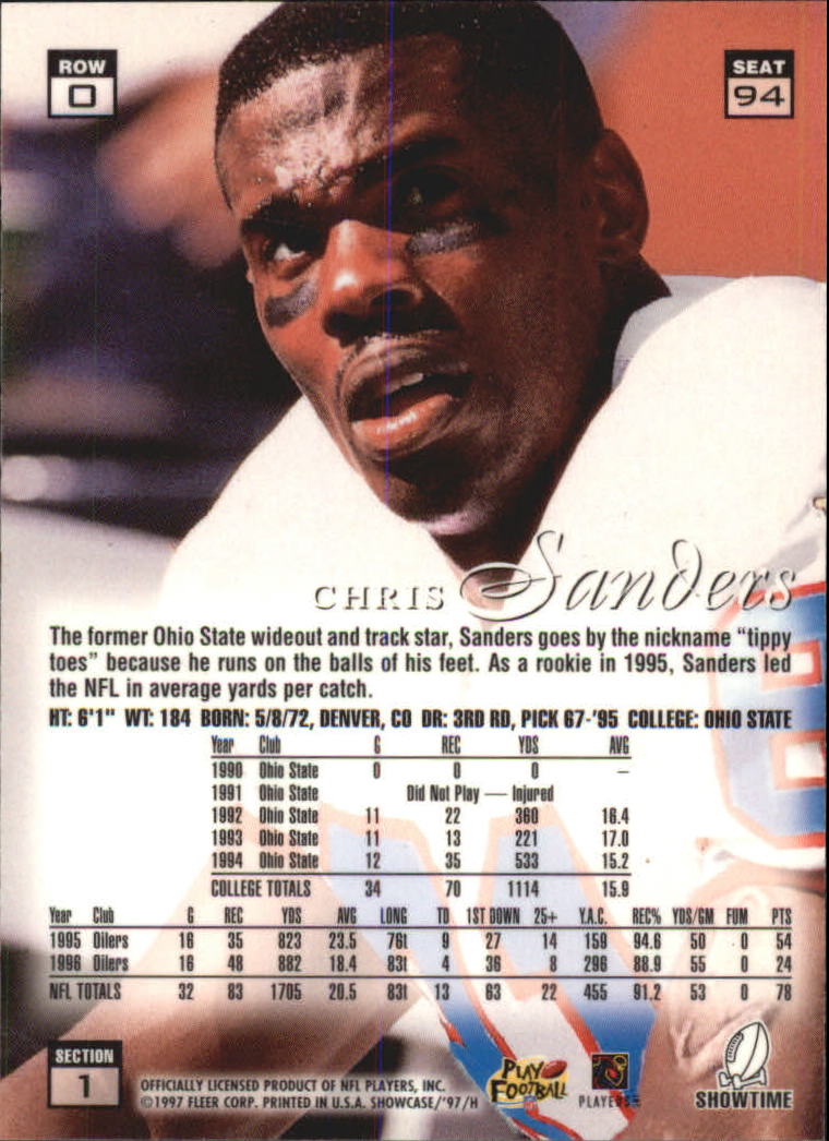 1997 Flair Showcase Row 0 #94 Chris Sanders back image