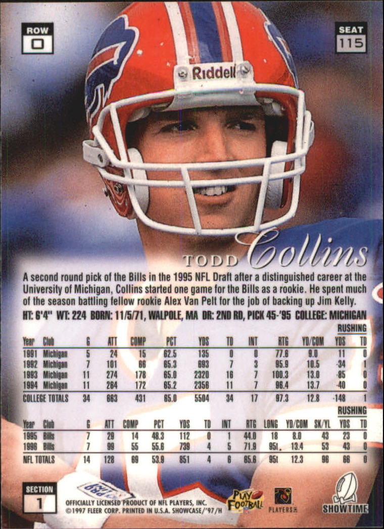 1997 Flair Showcase Row 0 #115 Todd Collins back image