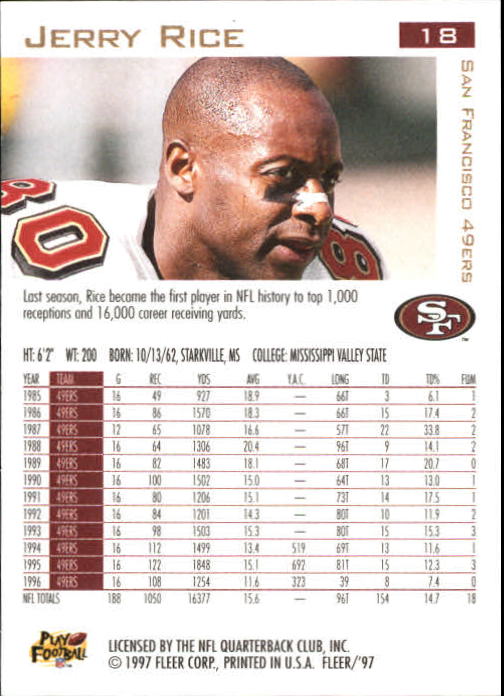 1997 Fleer Football "Main Set" Base Cards - Picture 17 of 187