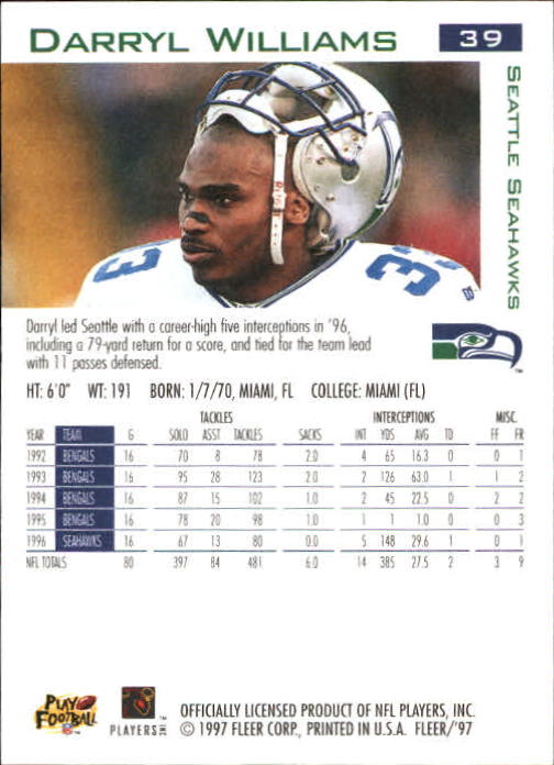 1997 Fleer Football "Main Set" Base Cards - Picture 29 of 187