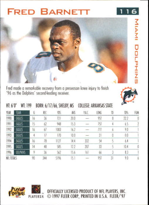 1997 Fleer Football "Main Set" Base Cards - Picture 55 of 187