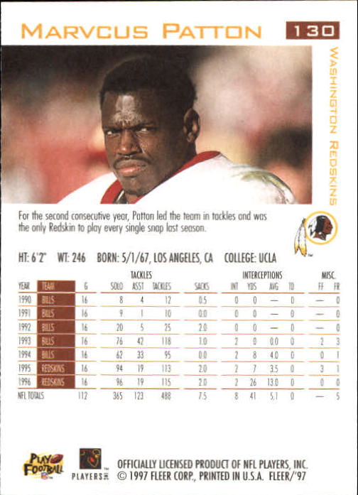 1997 Fleer #130 Marvcus Patton back image