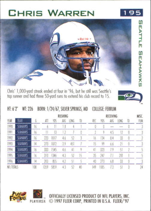 1997 Fleer Football "Main Set" Base Cards - Picture 91 of 187