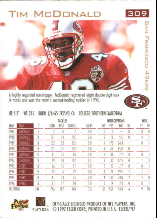 1997 Fleer Football "Main Set" Base Cards - Picture 137 of 187