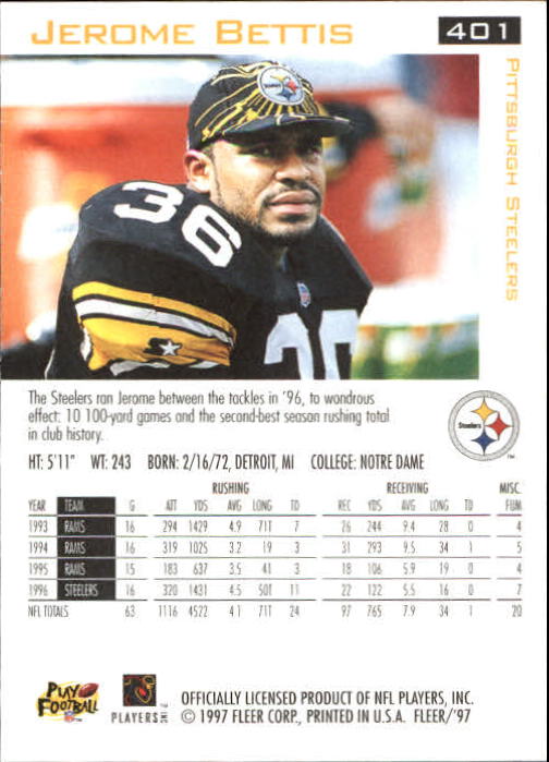 1997 Fleer Football "Main Set" Base Cards - Picture 169 of 187