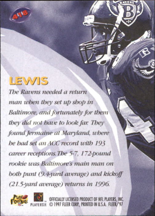 1997 Fleer #418 Jermaine Lewis SS back image