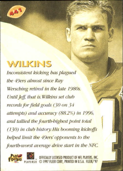 1997 Fleer #441 Jeff Wilkins SS back image