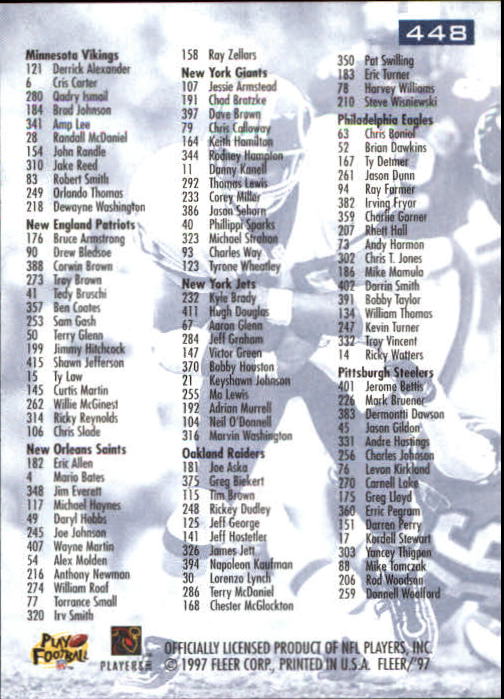 1997 Fleer Football "Main Set" Base Cards - Picture 187 of 187