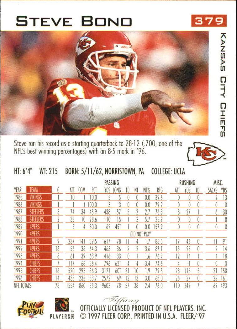 1997 Fleer Tiffany Blue #379 Steve Bono
