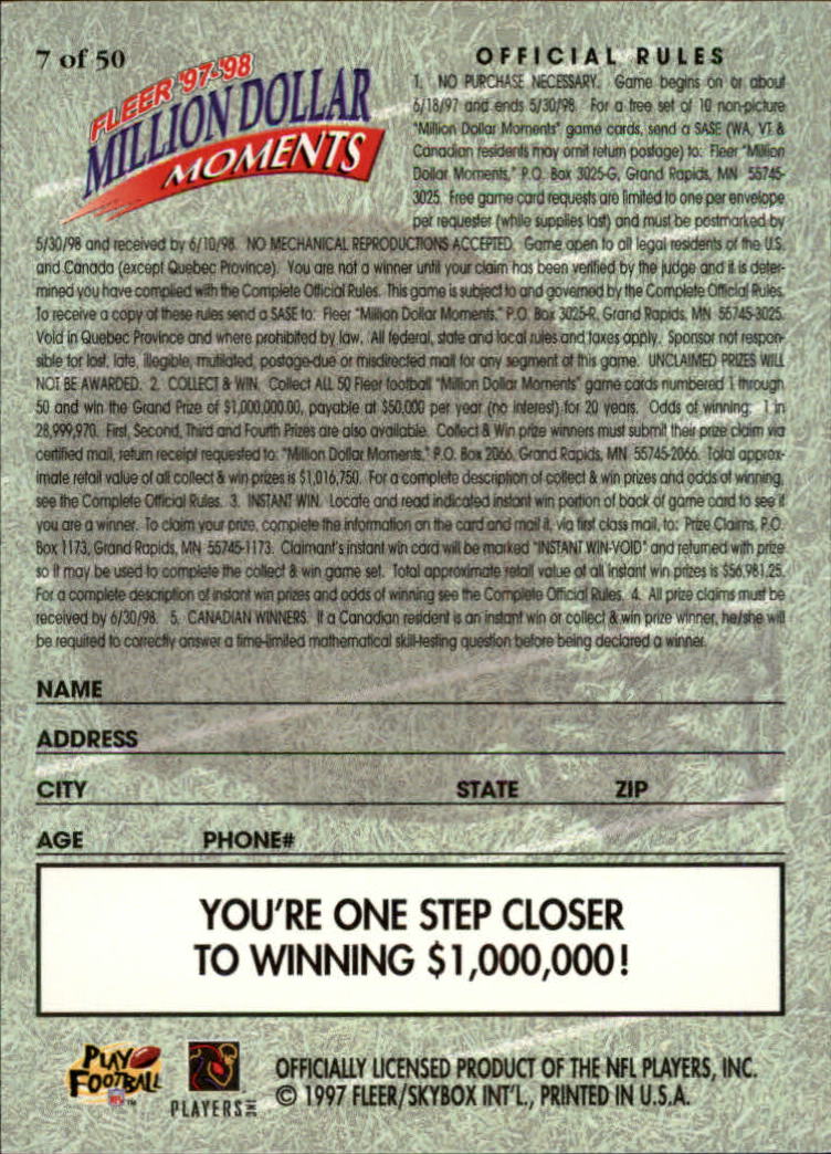 1997 Fleer Million Dollar Moments #7 Lou Groza back image