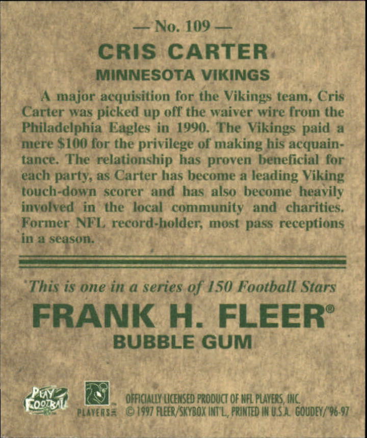 1997 Fleer Goudey #109 Cris Carter back image