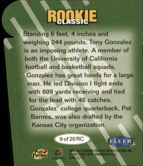 1997 Fleer Goudey II Rookie Classics #9 Tony Gonzalez back image