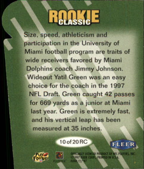 1997 Fleer Goudey II Rookie Classics #10 Yatil Green back image