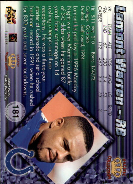 A9372- 1997 Pacific Football Cards 1-250 +Rookies -You Pick- 15+ FREE US SHIP - Picture 349 of 475