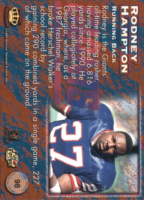 1997 Pacific Dynagon #98 Rodney Hampton back image
