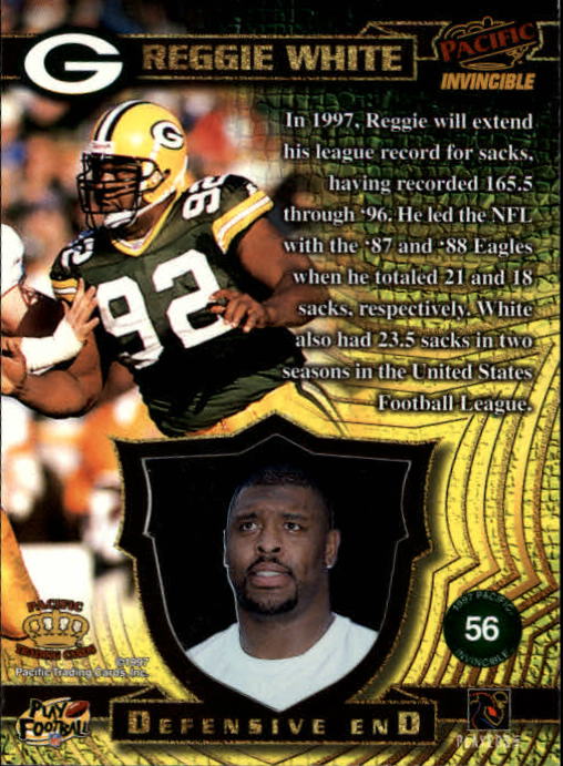 1997 Pacific Invincible #56 Reggie White back image