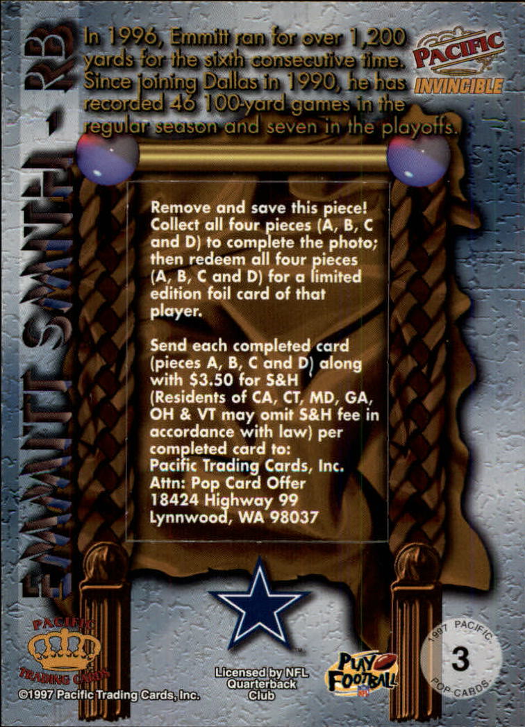 1997 Pacific Invincible Pop Cards #3 Emmitt Smith back image
