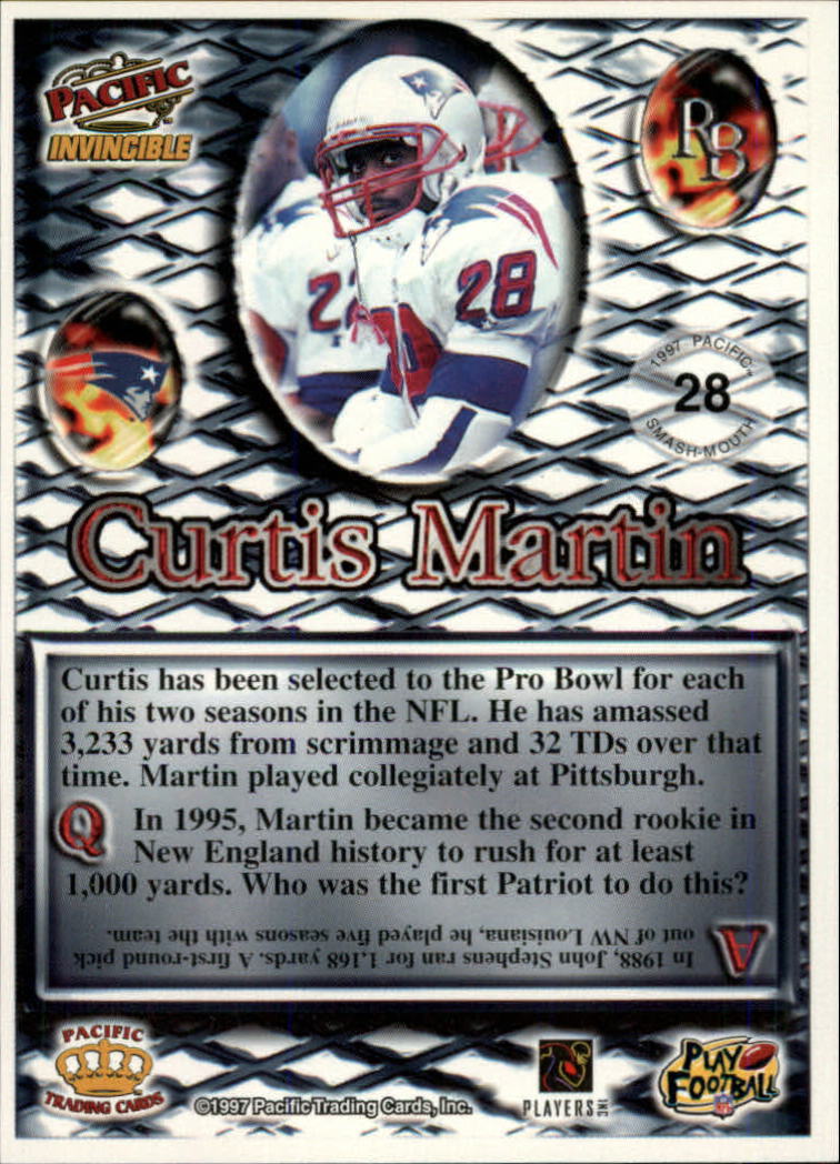 1997 Pacific Invincible Smash Mouth #28 Curtis Martin back image