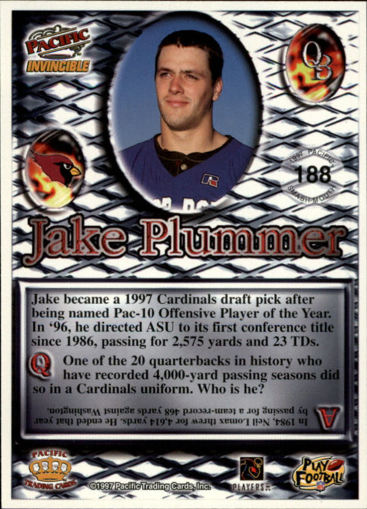 1997 Pacific Invincible Smash Mouth #188 Jake Plummer back image