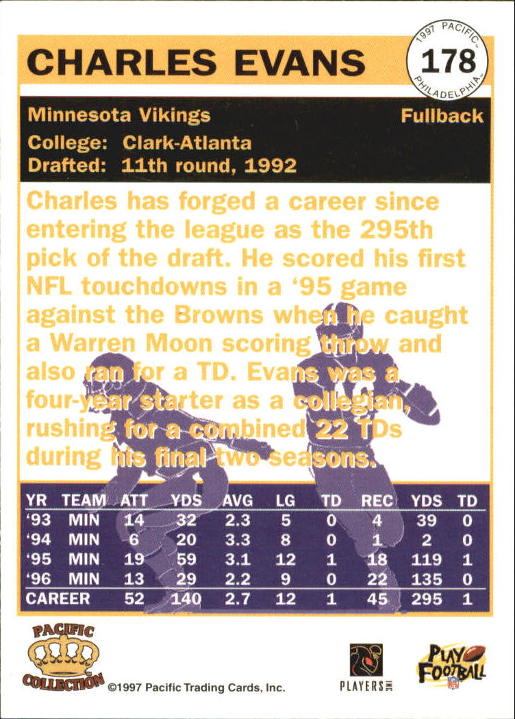 1997 PACIFIC PHILADELPHIA CHARLES EVANS #178 MINNESOTA VIKINGS