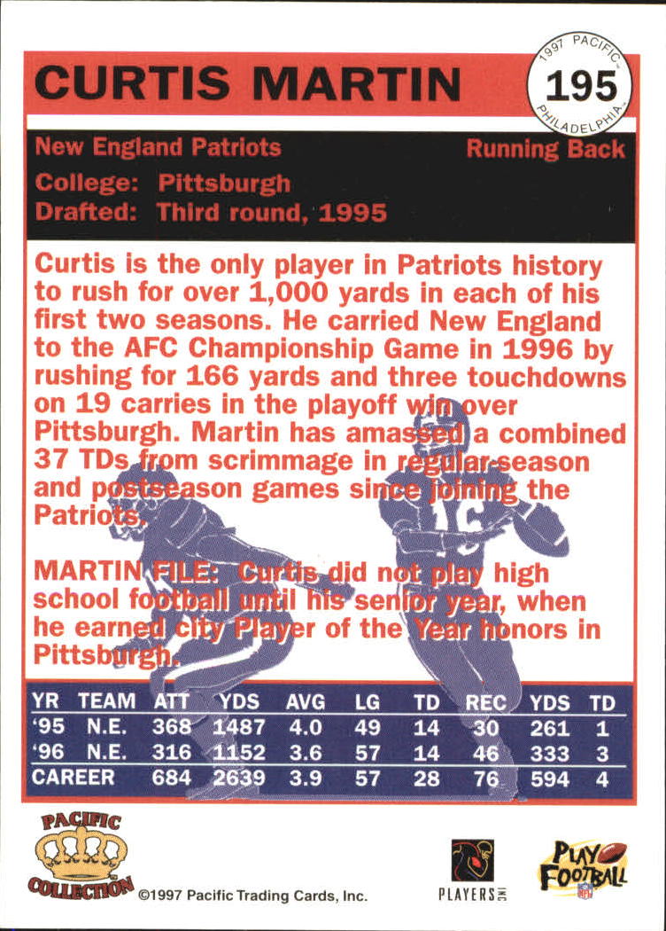 1997 Pacific Philadelphia #195 Curtis Martin back image