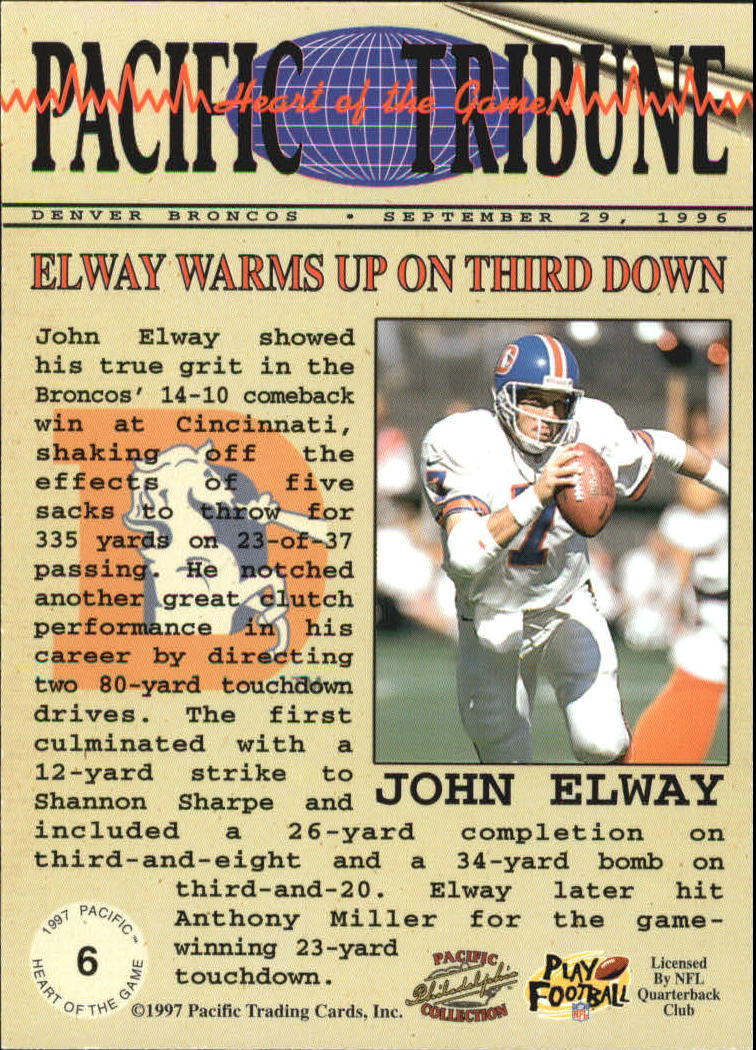 1997 Pacific Philadelphia Heart of the Game #6 John Elway back image