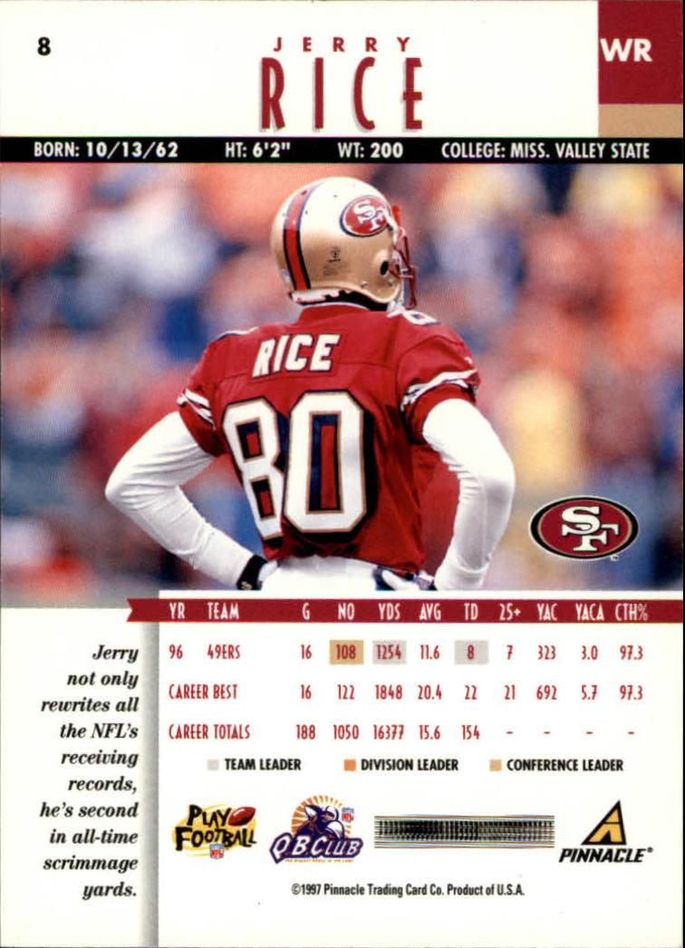 1997 Pinnacle #8 Jerry Rice back image