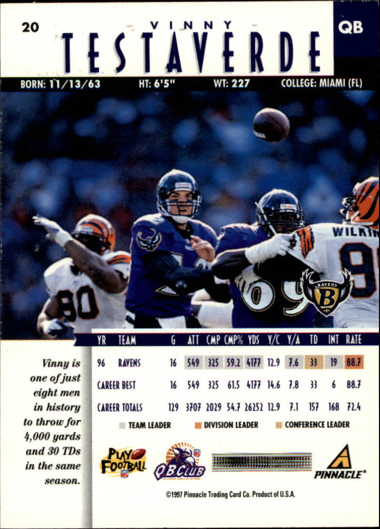 B7257- 1997 Pinnacle Footbal Cards 1-200 +Inserts -You Pick- 15+ FREE US SHIP - Picture 29 of 304